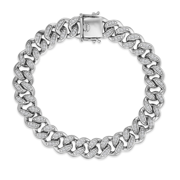 1.20CT Mens Lab Diamond Cuban Havana Link Bracelet in Sterling Silver